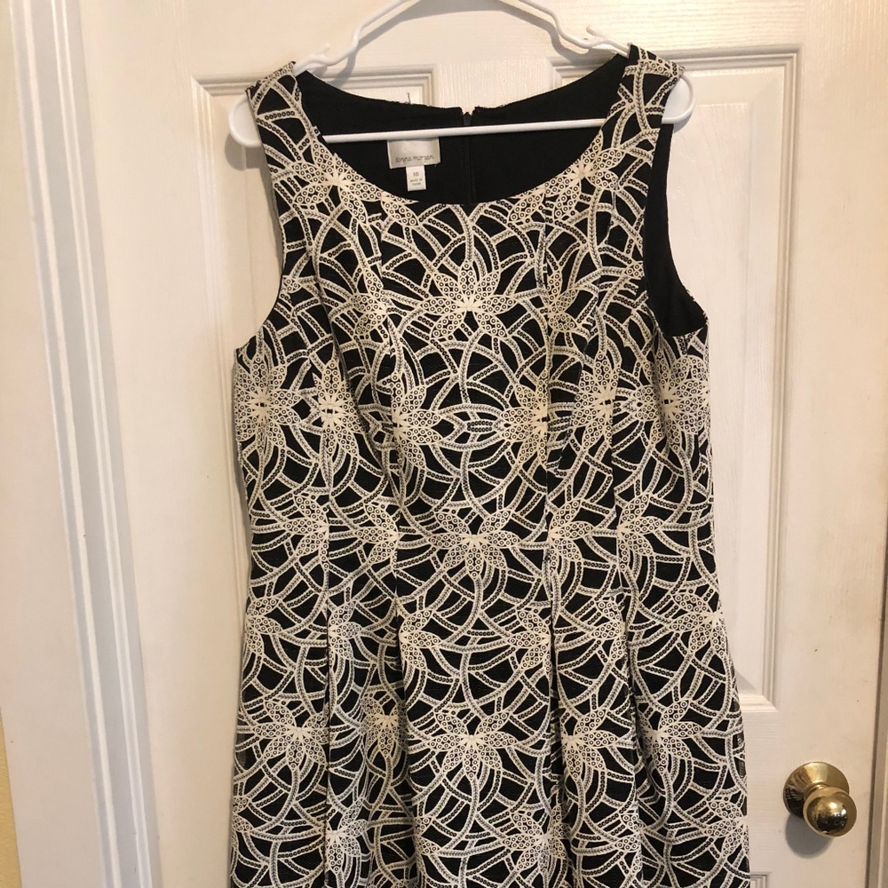 Donna Morgan Black Dress with White Overlay, 16